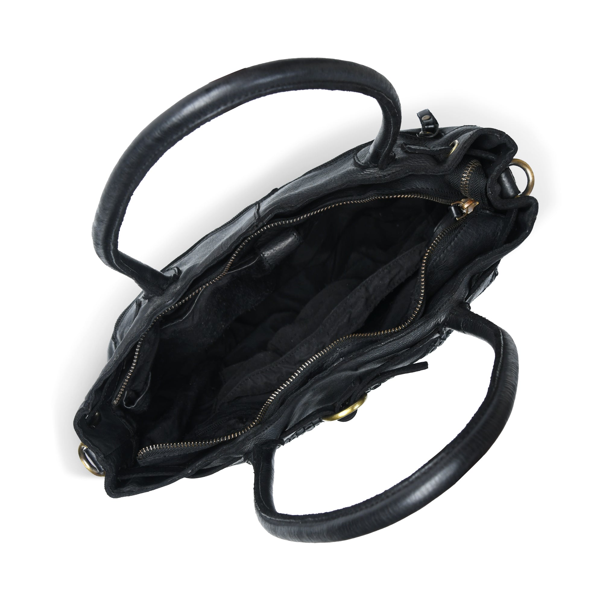 Vintage Woven Espresso Leather Women's Handbag - Black Colour